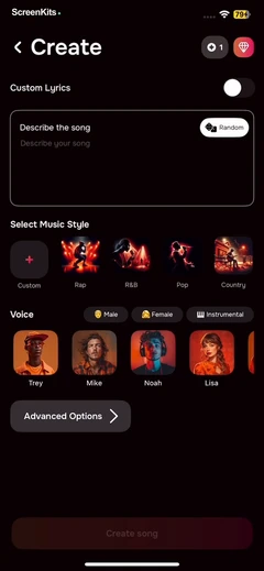 MIA- AI Song Generator mobile app UI screen 5