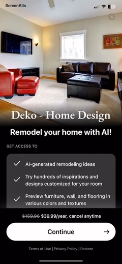 Deko- AI Home Design & Remodel paywalls UI screen 4