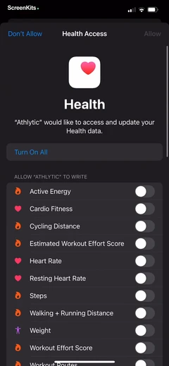 Athlytic- Fitness & Recovery permissions UI screen 5