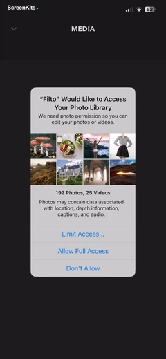 Filto- AI Photo & Video Editor permissions UI screen 9