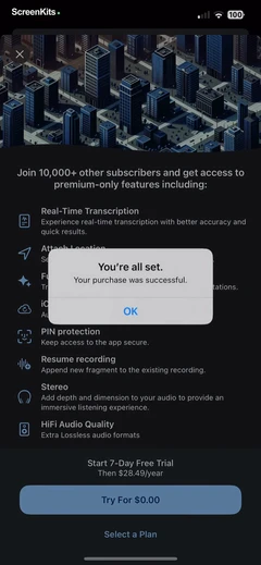 Voice Recorder & Transcribe mobile app UI screen 8