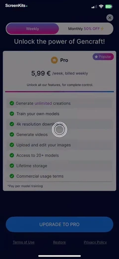 Gencraft AI Image Generator paywalls UI screen 12