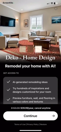 Deko- AI Home Design & Remodel paywalls UI screen 12