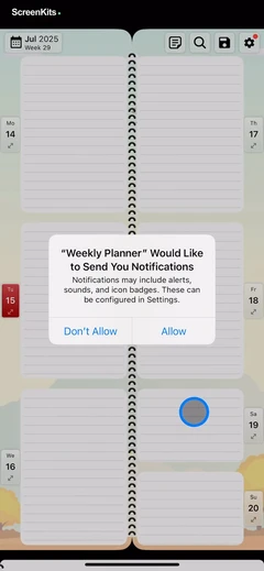 Weekly Planner - Diary, Notes permissions UI screen 12