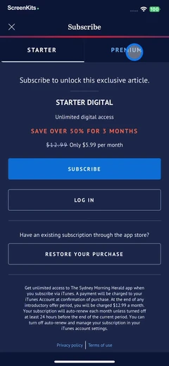 The Sydney Morning Herald mobile app UI screen 9