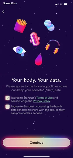 Stardust Period Tracker mobile app UI screen 6