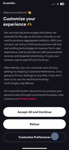 Remini - AI Photo Enhancer onboarding UI screen 8