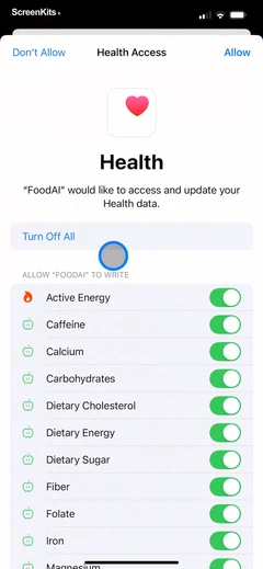 Food AI permissions UI screen 12