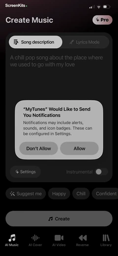 MyTunes - AI Music Generator permissions UI screen 10