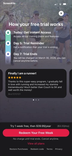 None to Run- Beginner, 5K, 10K paywalls UI screen 12