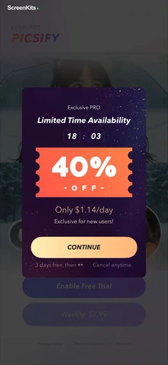 Picsify- AI Photo&Video Editor paywalls UI screen 11
