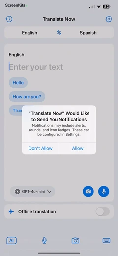 Translate Now - AI Translator permissions UI screen 11
