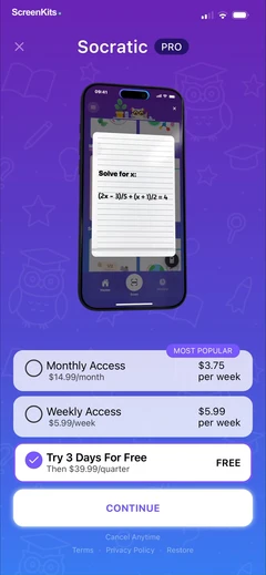 Socratic Homework AI paywalls UI screen 11