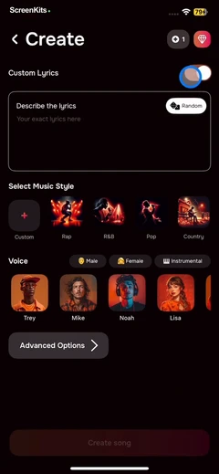 MIA- AI Song Generator mobile app UI screen 8