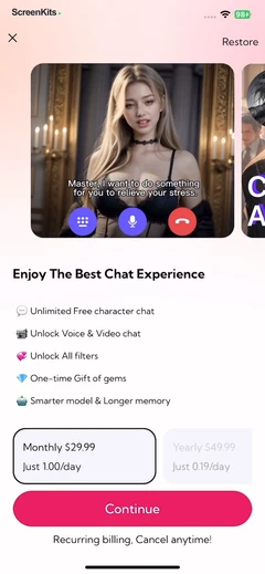 MeetAI Chat with AI Friend paywalls UI screen 7
