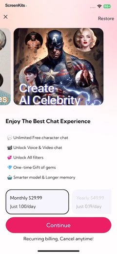 MeetAI Chat with AI Friend paywalls UI screen 12