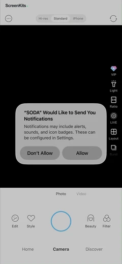 SODA - Natural Beauty Camera permissions UI screen 7