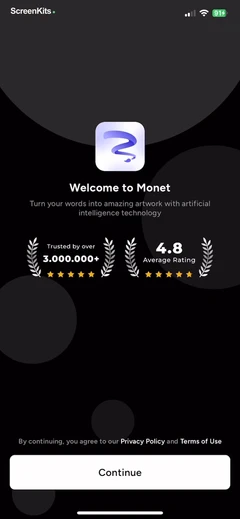 AI Image Generator - Monet onboarding UI screen 4
