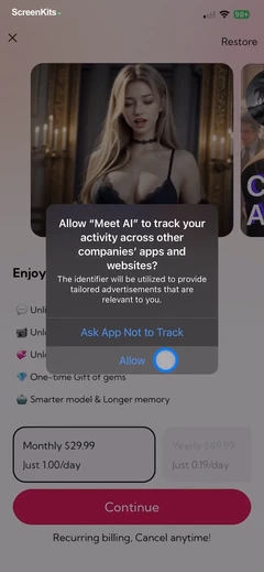 MeetAI Chat with AI Friend paywalls and permissions UI screen 5