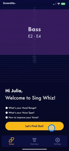 Vocal Range Finder - Sing Whiz onboarding UI screen 12