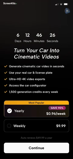 Posely- AI Car Photo & Video paywalls UI screen 11