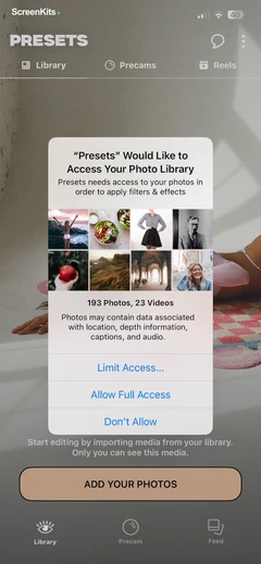 PRESETS- Filters for Pictures permissions UI screen 3