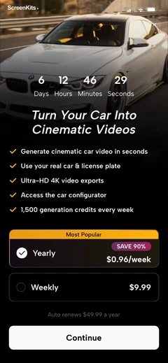 Posely- AI Car Photo & Video paywalls UI screen 9