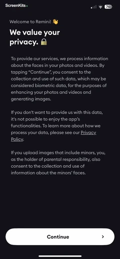 Remini - AI Photo Enhancer onboarding UI screen 9