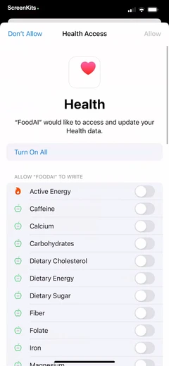 Food AI permissions UI screen 10