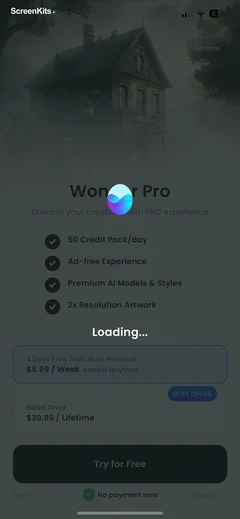 Wonder - AI Art Generator paywalls UI screen 11