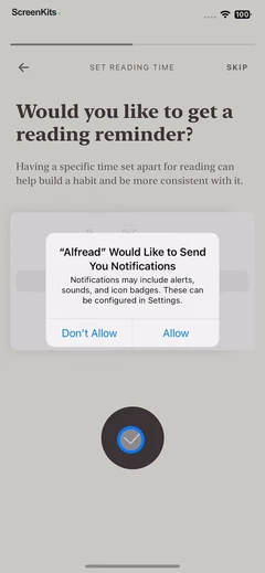 Alfread- grow reading habit permissions UI screen 11
