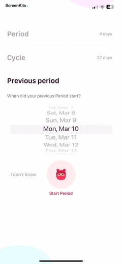 My period calendar Pinkllama mobile app UI screen 10