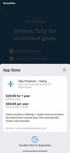Tally: The Anything Tracker mobile app UI screen 3