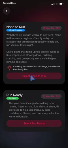 None to Run- Beginner, 5K, 10K mobile app UI screen 9
