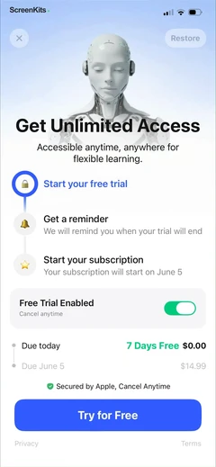 LangLearn paywalls UI screen 9