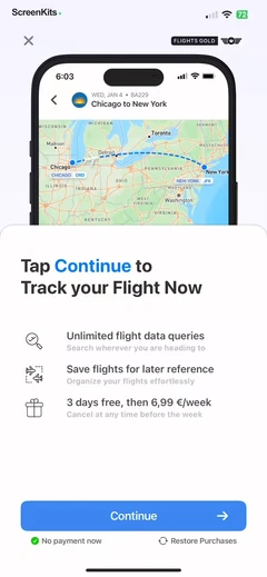 Track My Flight Now paywalls UI screen 5