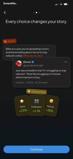 status - sims but social media mobile app UI screen 5