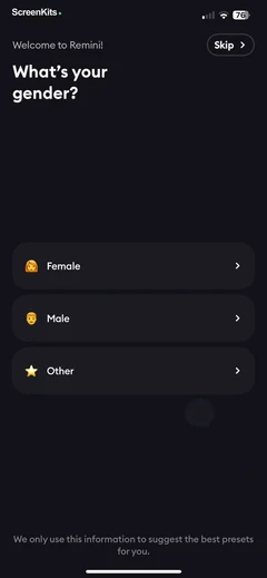 Remini - AI Photo Enhancer onboarding UI screen 12