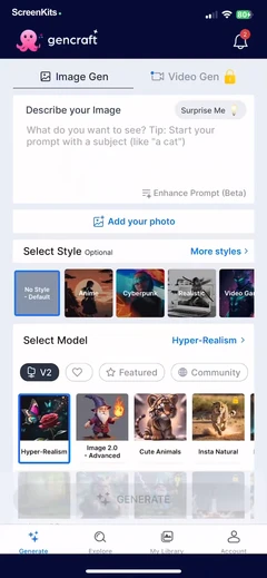Gencraft AI Image Generator mobile app UI screen 11