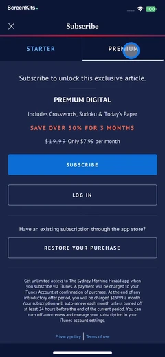 The Sydney Morning Herald mobile app UI screen 10