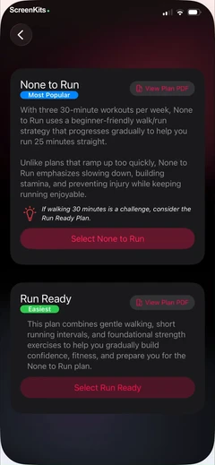 None to Run- Beginner, 5K, 10K mobile app UI screen 10