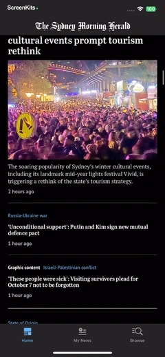 The Sydney Morning Herald mobile app UI screen 6