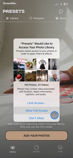 PRESETS- Filters for Pictures permissions UI screen 4