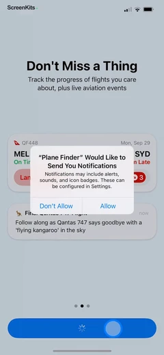Plane Finder ⁃ Flight Tracker permissions UI screen 7