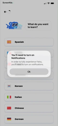 Falou - Fast language learning permissions UI screen 6