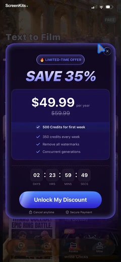filmit-ai-ai-cinematic-video paywalls UI screen 4