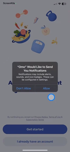 Omo- Healthy Weight Loss App onboarding and permissions UI screen 3