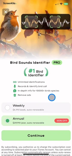 Bird Sounds Identifier Call ID paywalls UI screen 11
