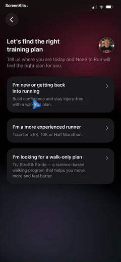 None to Run- Beginner, 5K, 10K mobile app UI screen 7