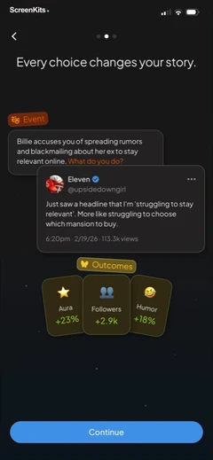 status - sims but social media mobile app UI screen 6